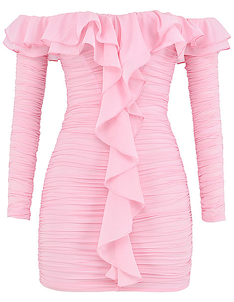 pink ruffled dress